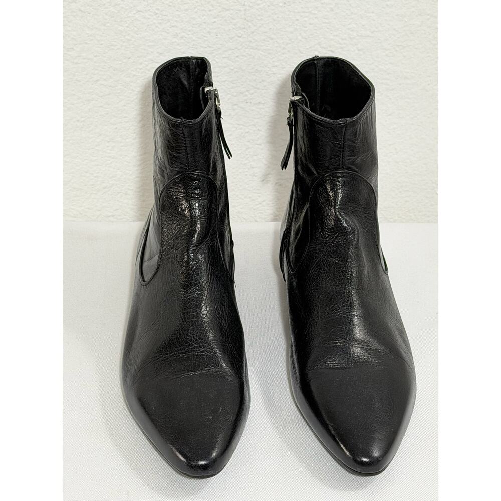 Zara Basic Leather Ankle Pointed Boots Chrome Side Zip Size 9-39